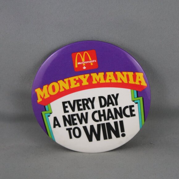 McDonalds Pin - Monney Mania Everyday A New Chance to Win - Celluloid PIn - Picture 3 of 3